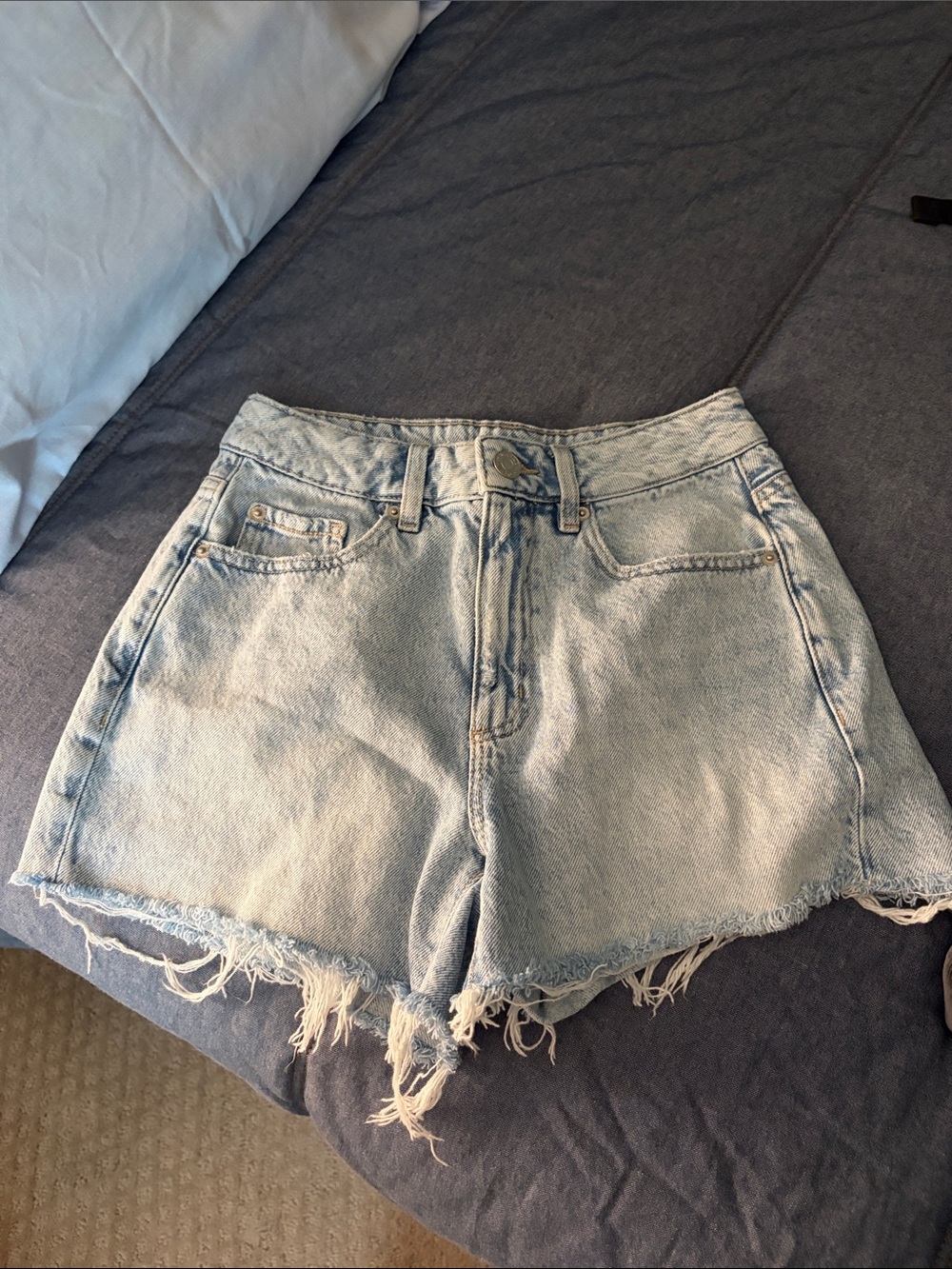 Garage Light Wash Denim Jean Shorts with Frayed Hem